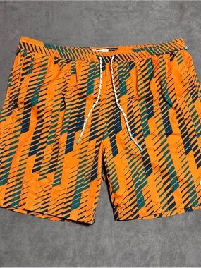 Psycho Bunny Swim Shorts Mens 3XL Orange Green Drawstring Colorful Trunks Beachy